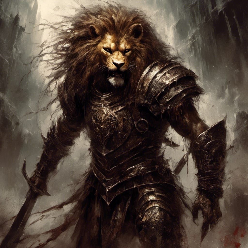 Lion Gladiator in Dark Fantasy Style