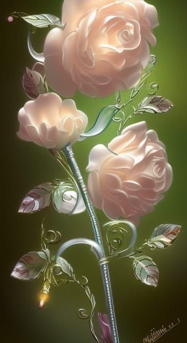 Ethereal Cottage Garden with Glass Rose, Digital Painting