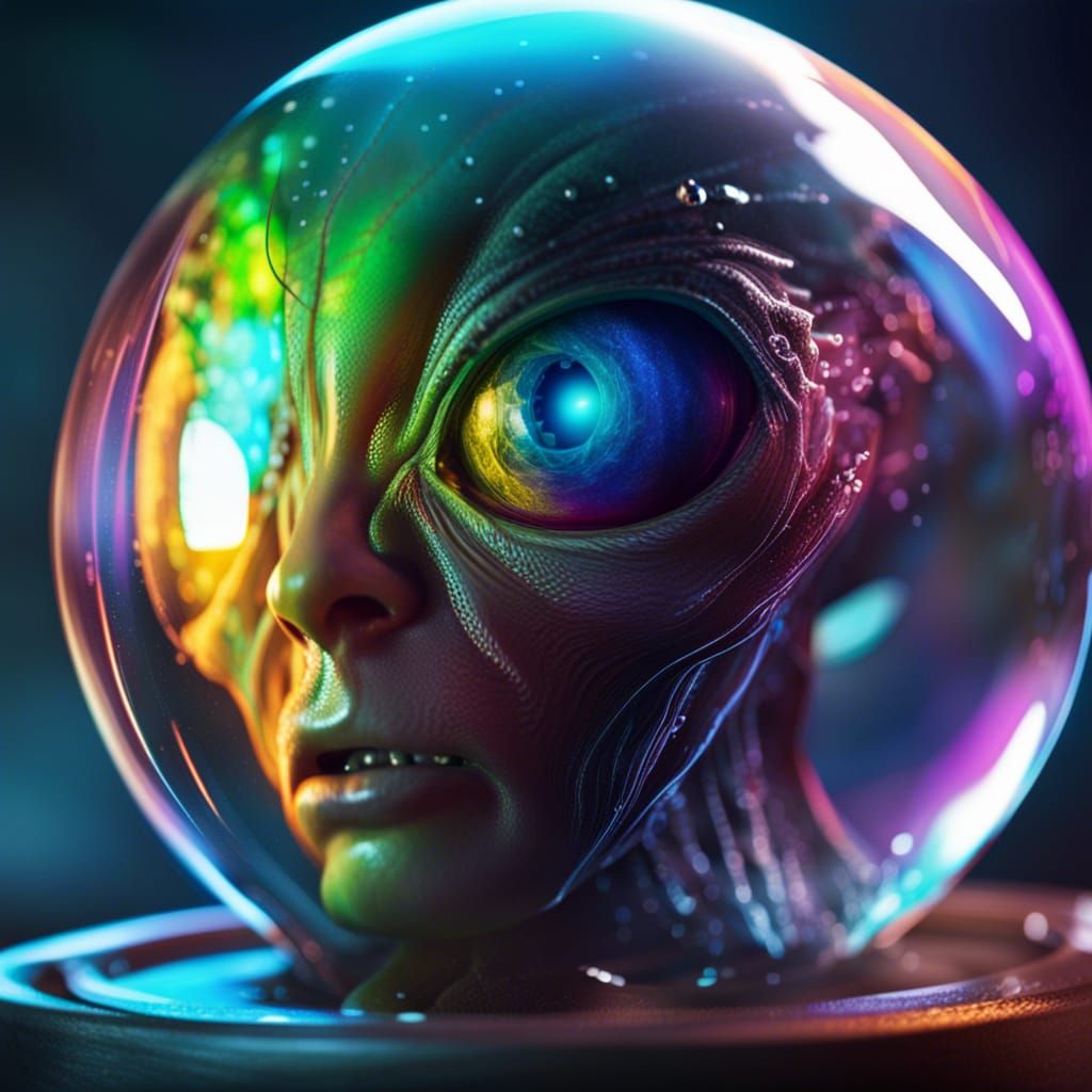 Hyperrealistic Alien Contemplates Sphere