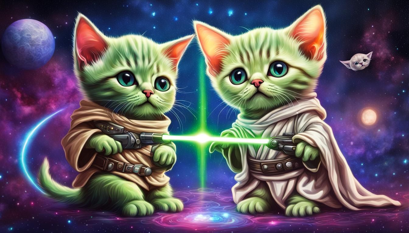 Kittens Cosplay as Leia and Yoda: Cosmic Illustration