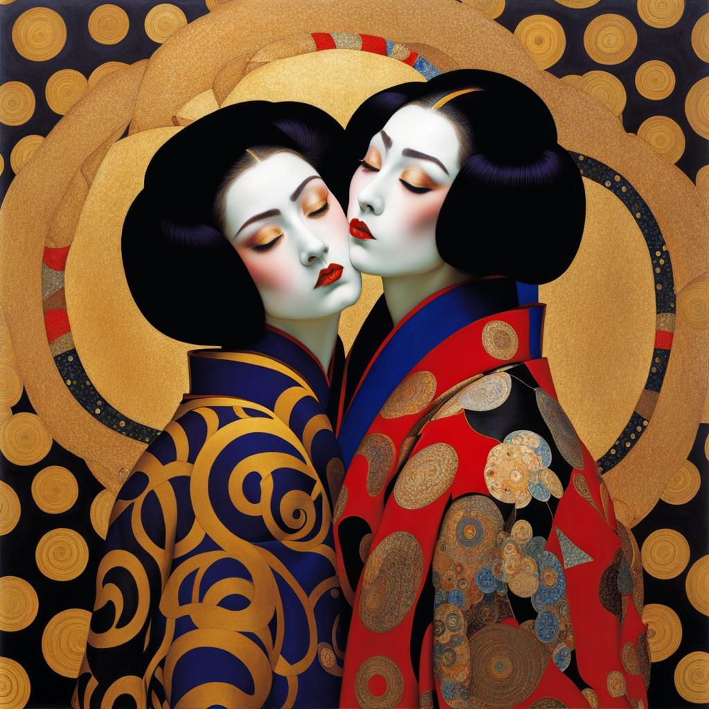 Klimt Kabuki Kiss with Kaleidoscopic Flair