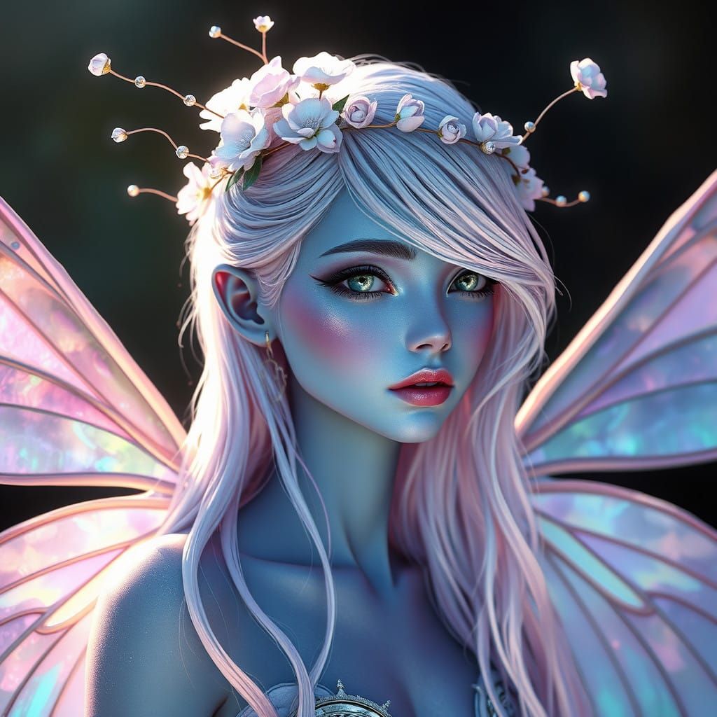 Enchanted Moonlit Faerie in Mystical Floral Crown