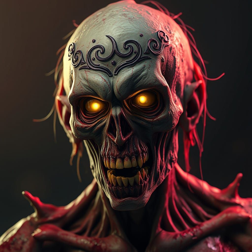 Unsettling Dark Fantasy Zombie Portrait in Cyberpunk Aesthet...