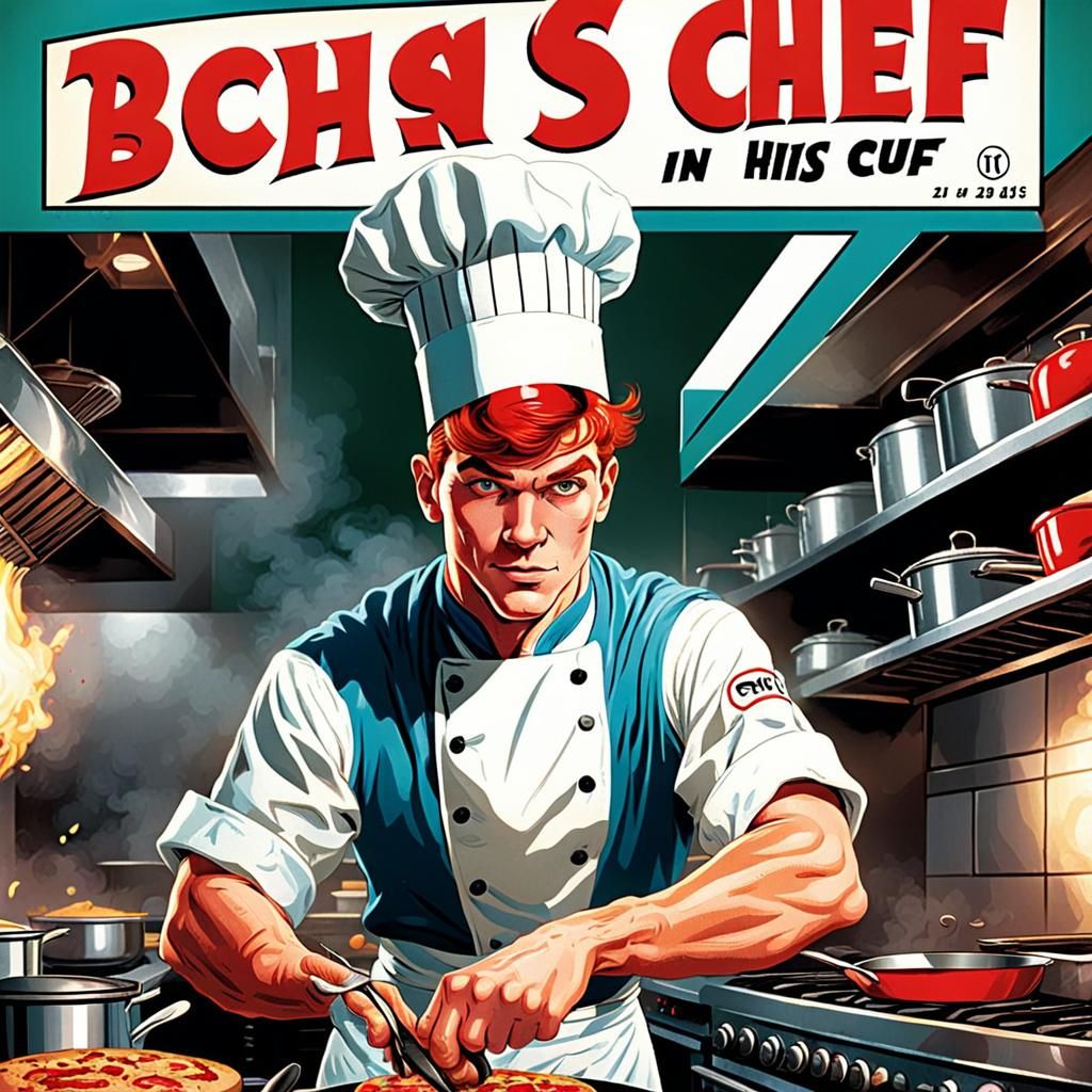 Young Chef Cooking: Retro Comic Book Cover