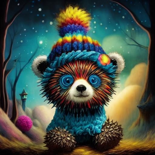 Cute Teddy Bear with Colorful Hat in Whimsical Style