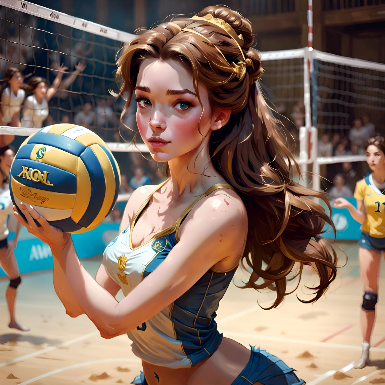Princess Belle Plays Volleyball: Digital Illustration