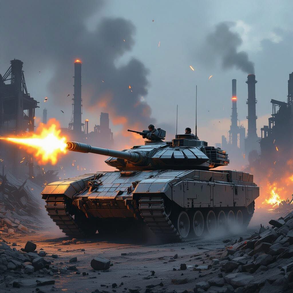 Dystopian Battle Tank in Industrial Ruins