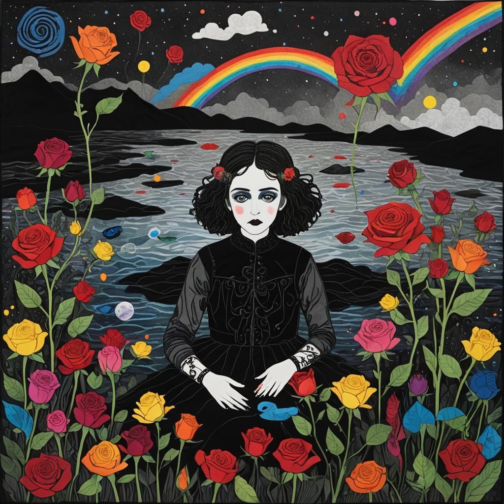 Surreal Quilt: Goth Woman in Tear Lake