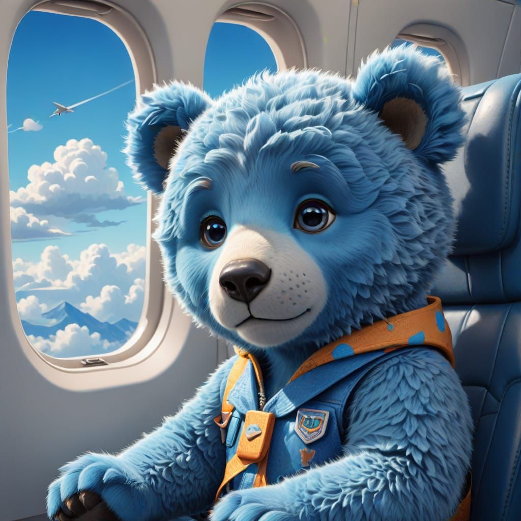 Colorful Cartoon Bear Cub Flies High in the Skies