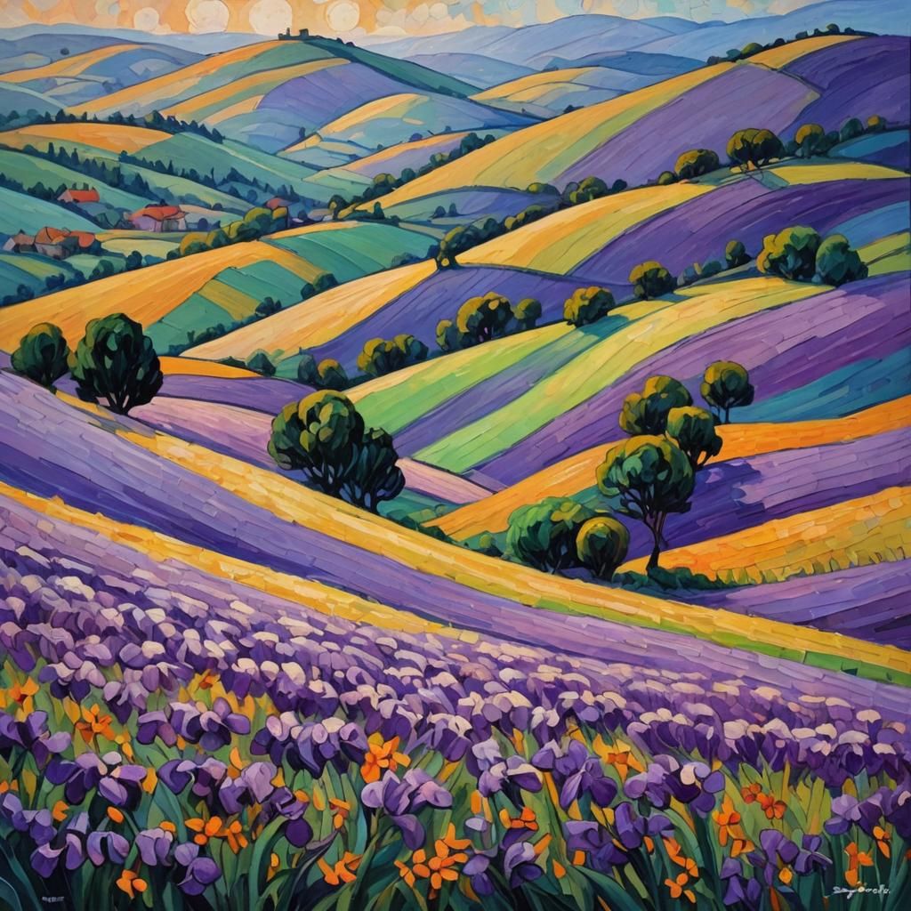 Neo-Impressionist Dusk Landscape in Expressionist Style