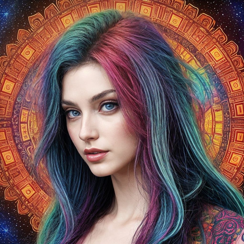 Vibrant Psychedelic Hair Woman