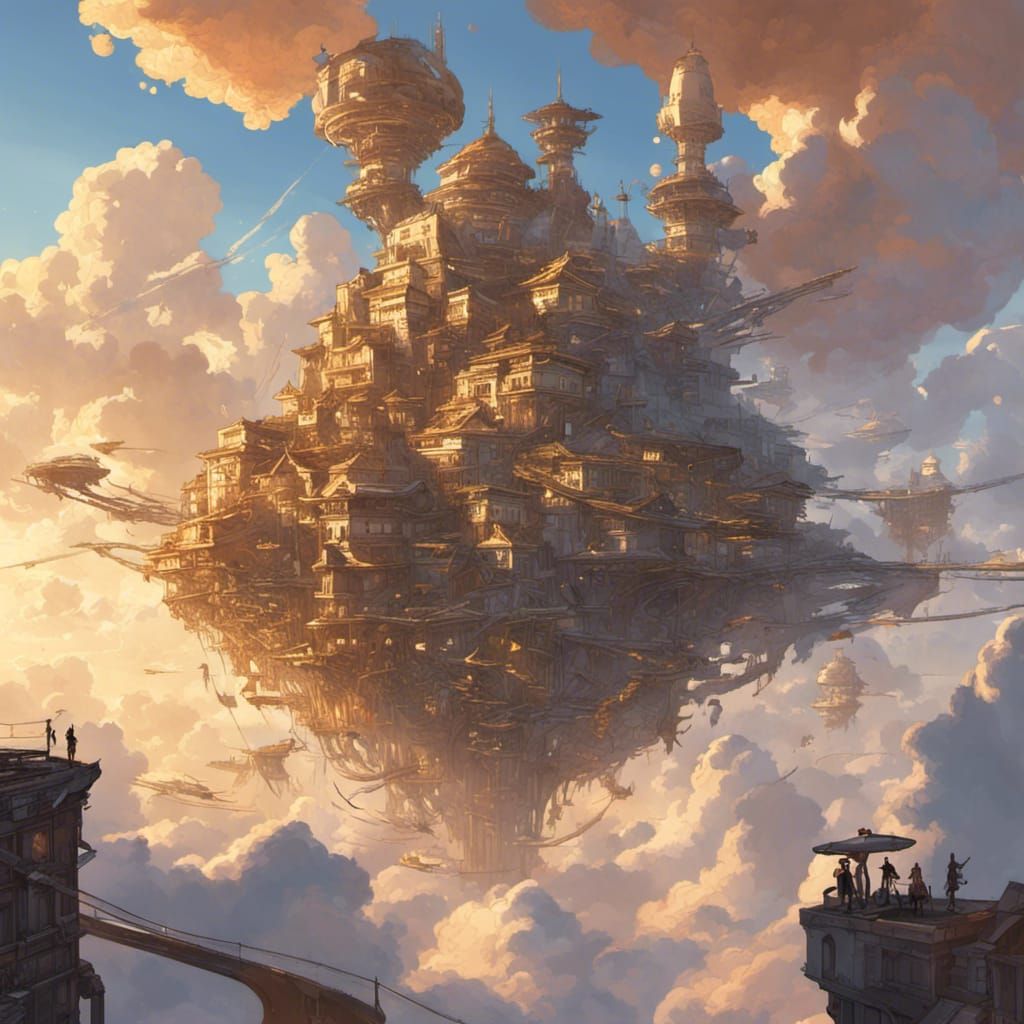 Solarpunk City in the Sky at Golden Hour