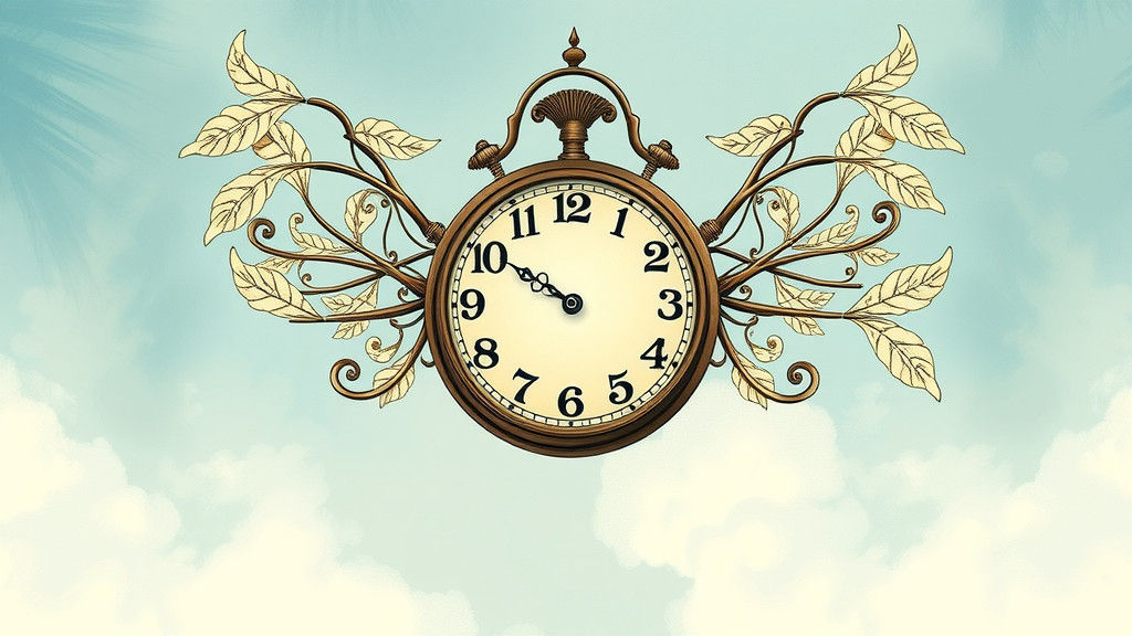 Whimsical Clock with Wings in Flight