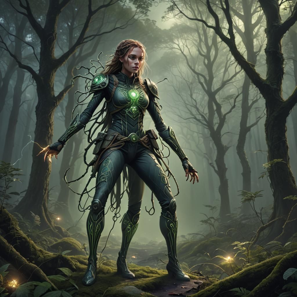 Celtic Arachnid Engineer in Mystical Forest
