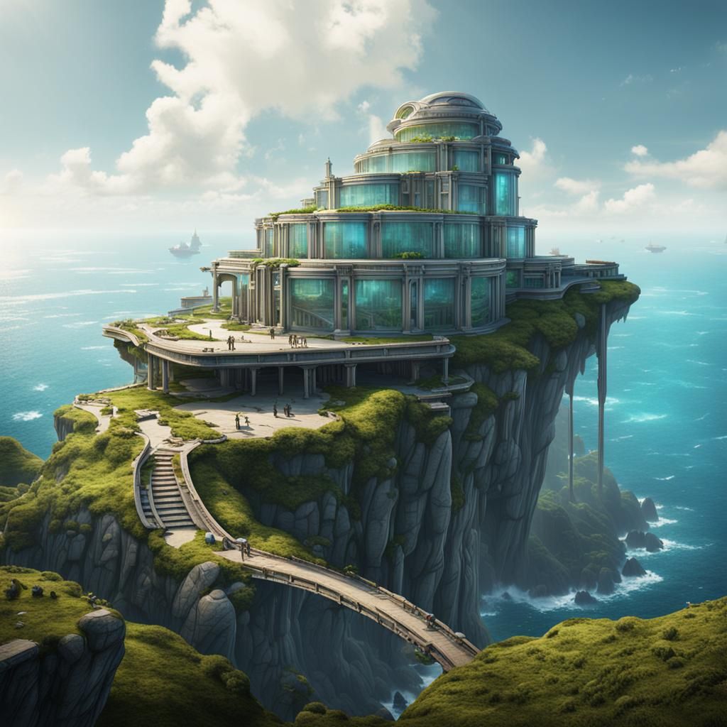 Sci-Fi Architecture on Cliff Overlooking Ocean