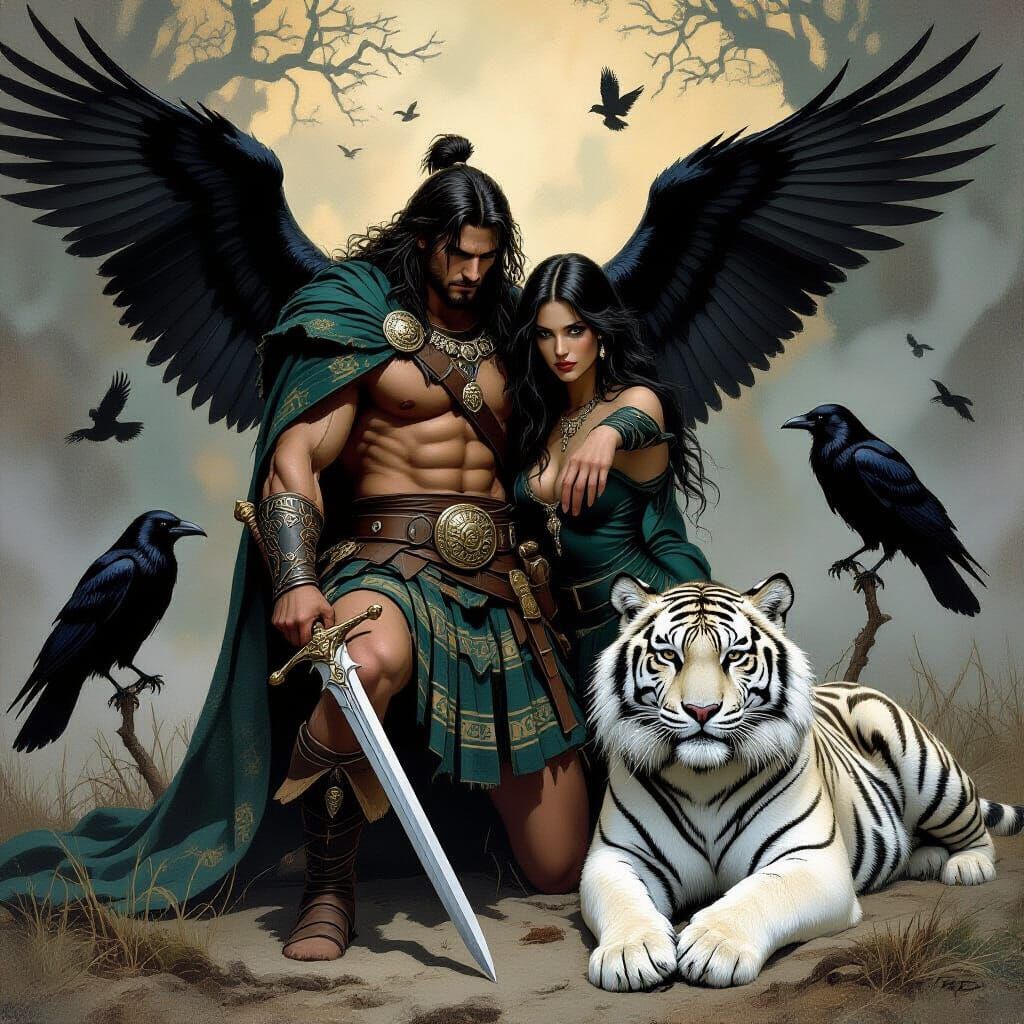 Celtic Warrior Surrenders to Morrigan in Dark Mystical Style