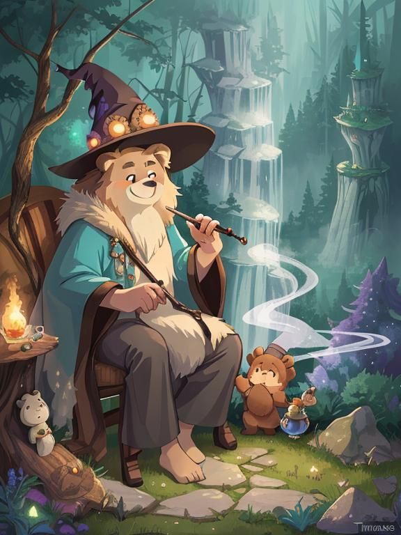 Grizzly Wizard Smoking Pipe in Fantasy Forest