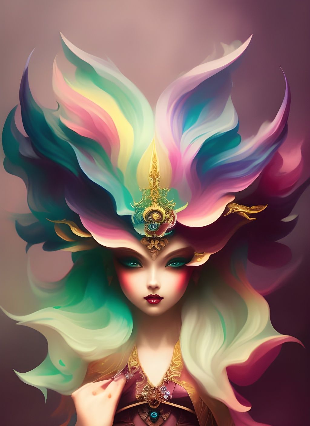 Rainbow Crystal Elf Portrait in Fantasy Style