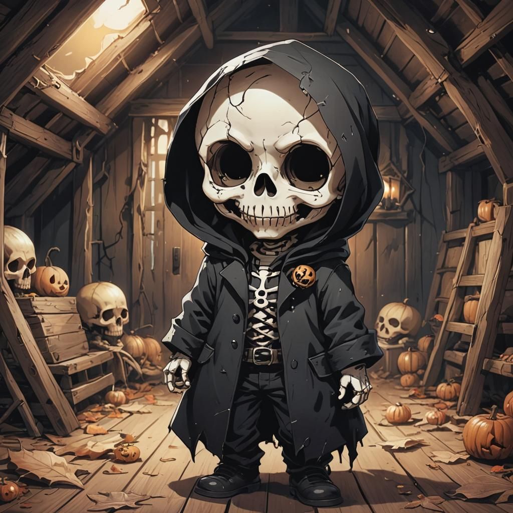 Chibi Skull Child in Attic: Anime Style
