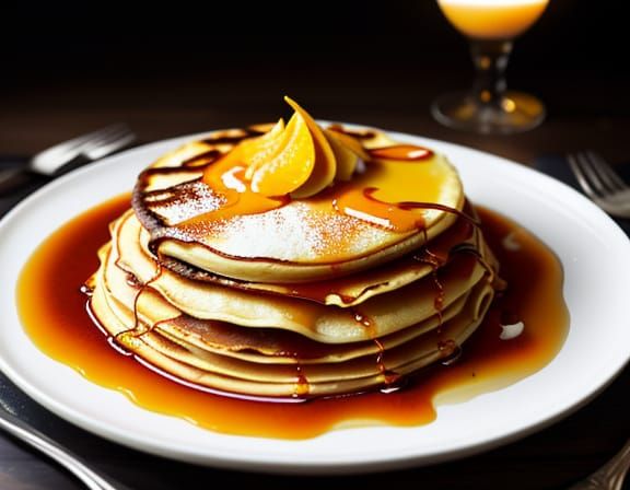 Mouthwatering Crepes Suzette Flambéed in Warm Light