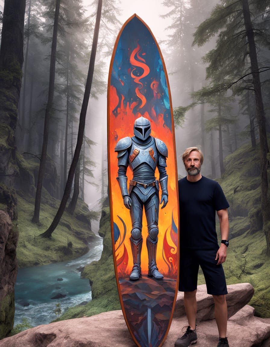 Knight on Precipice Overlooking Alien Landscape in Splash Ar...