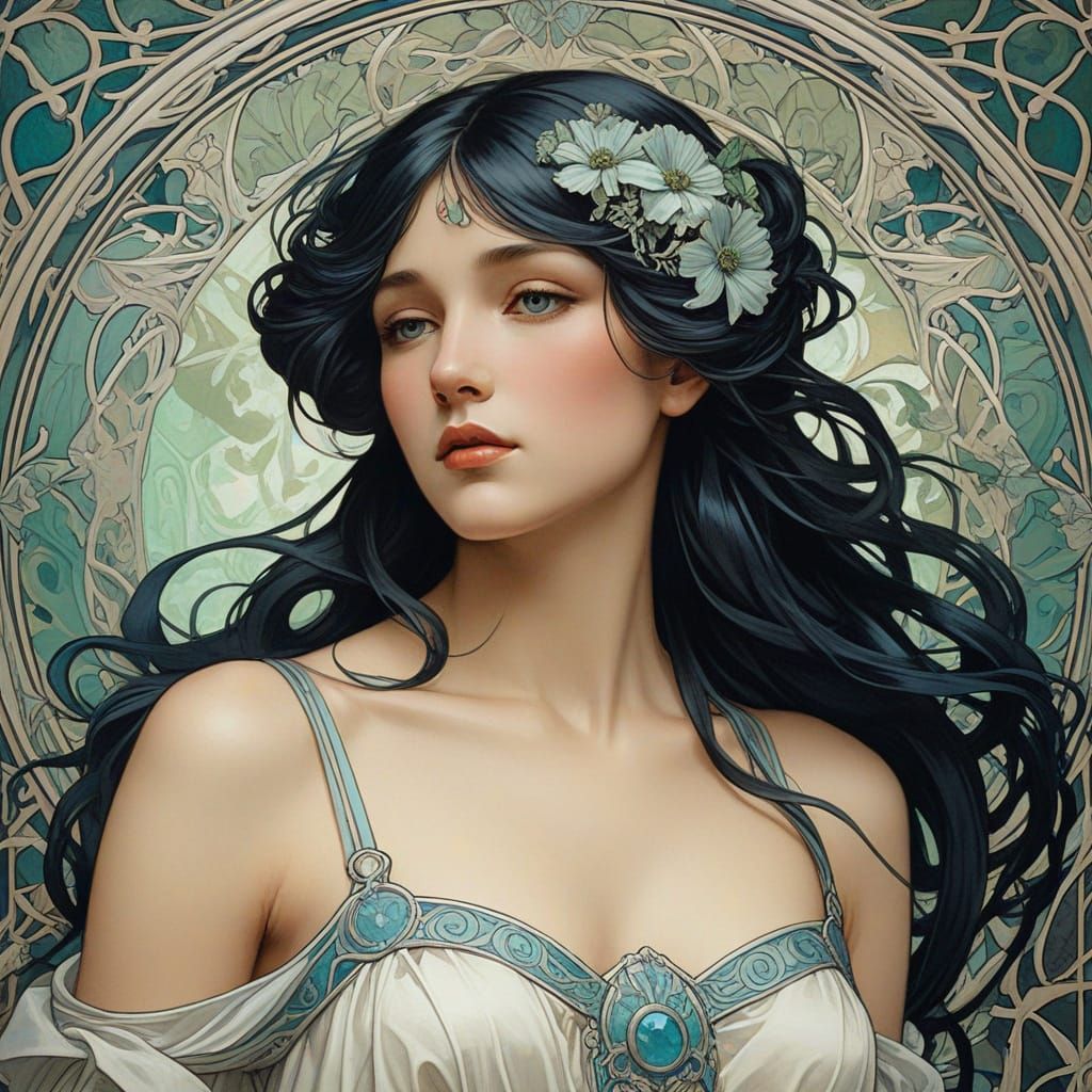 Art Nouveau Aphrodite With Cascading Hair