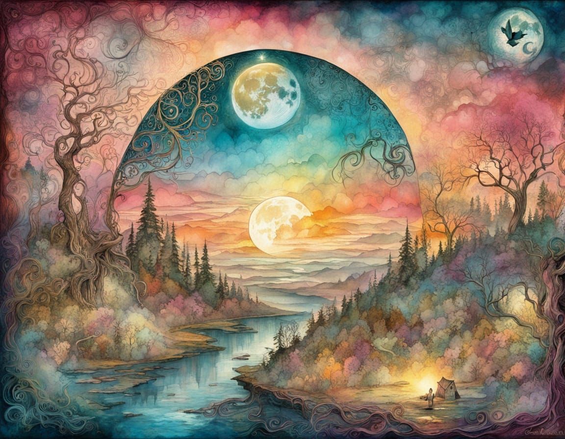 Magical Fairy World Map in Grungy Watercolor