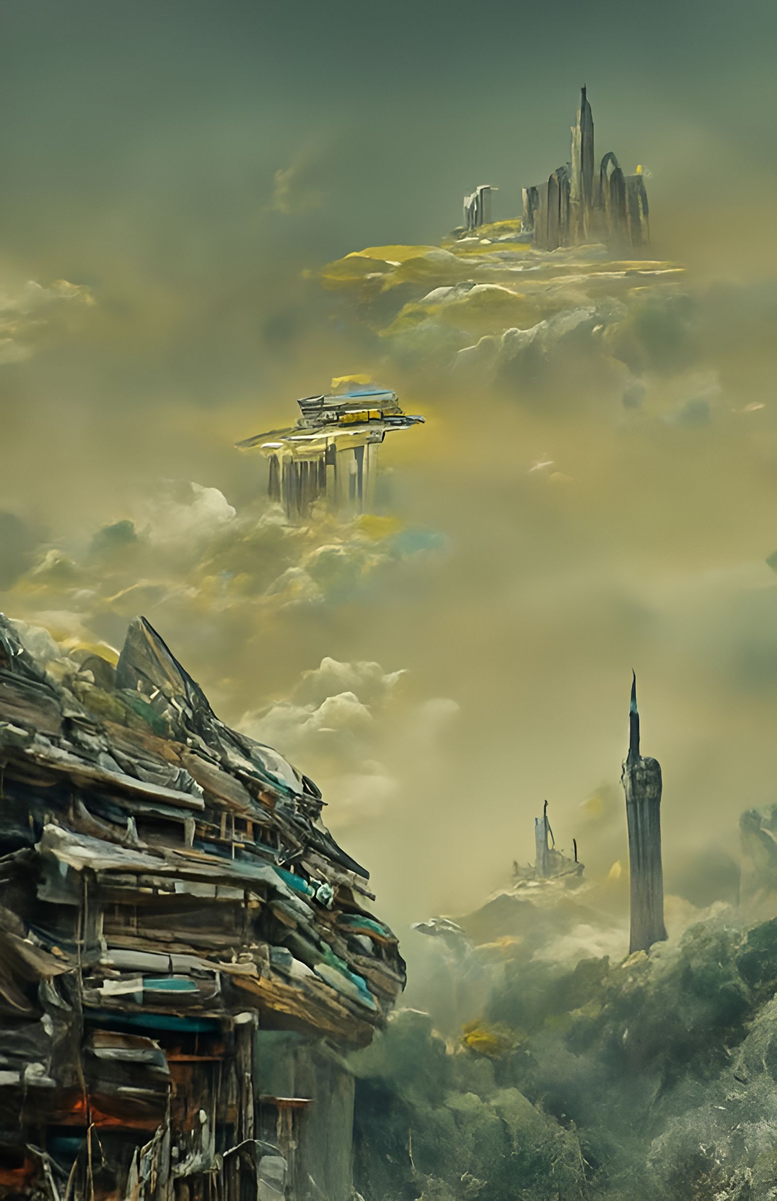Cyberpunk Civilization Ruins in Space: Digital Art