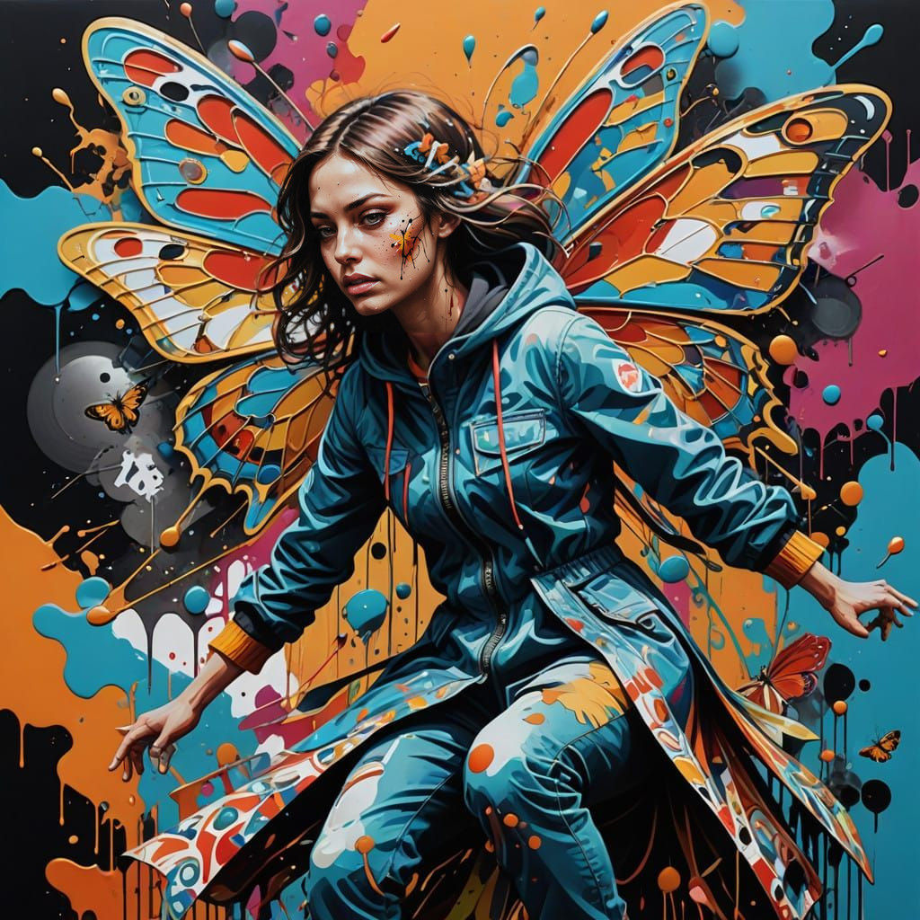 Whirling Dancer in Vibrant Graffiti Vibe