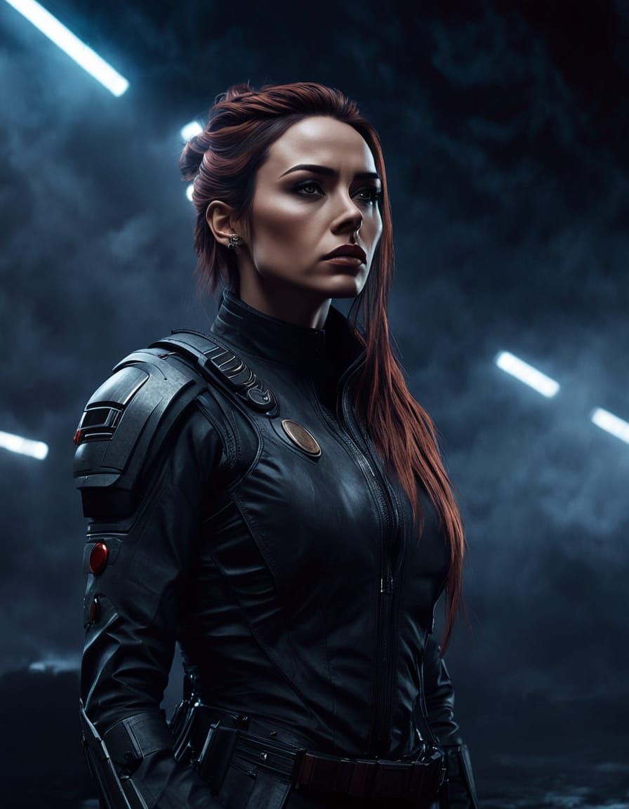 Athletic Woman in Ominous Sci-Fi Landscape - Digital Art