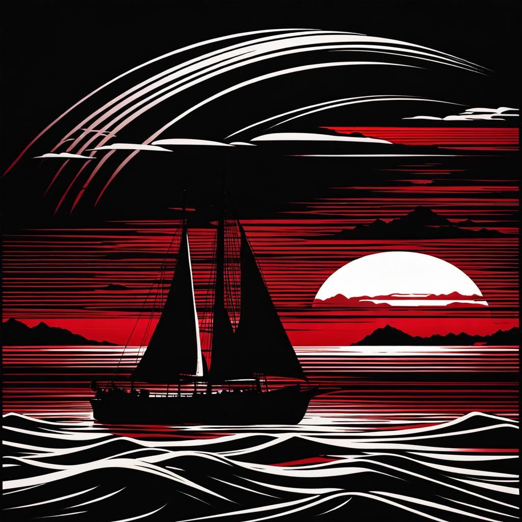 South Seas Sailing Adventure in Red and Black
