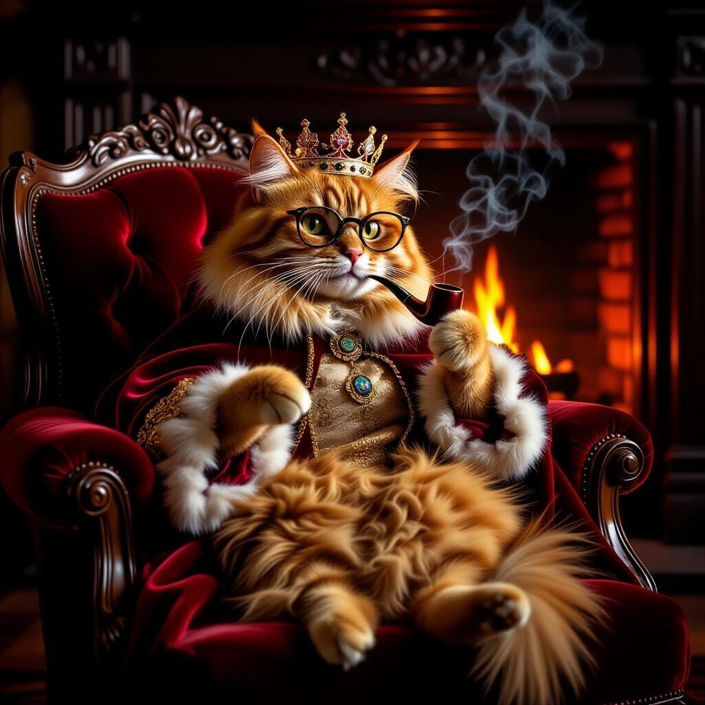 Regal Ginger Cat in Norman Rockwell Style