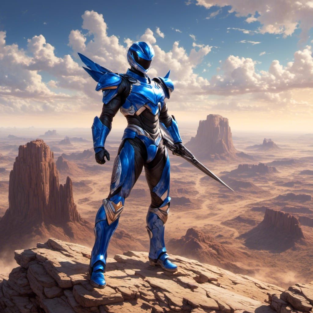 Blue Ranger Posing on Desert Mesa