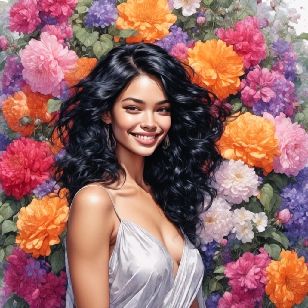 Stunning Black Hair Woman Portrait in Pop Art Style