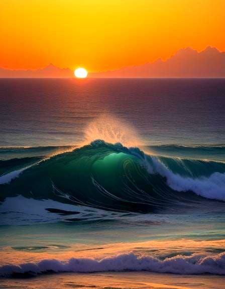 Spectacular Blue-Green Ocean Sunset in High Definition