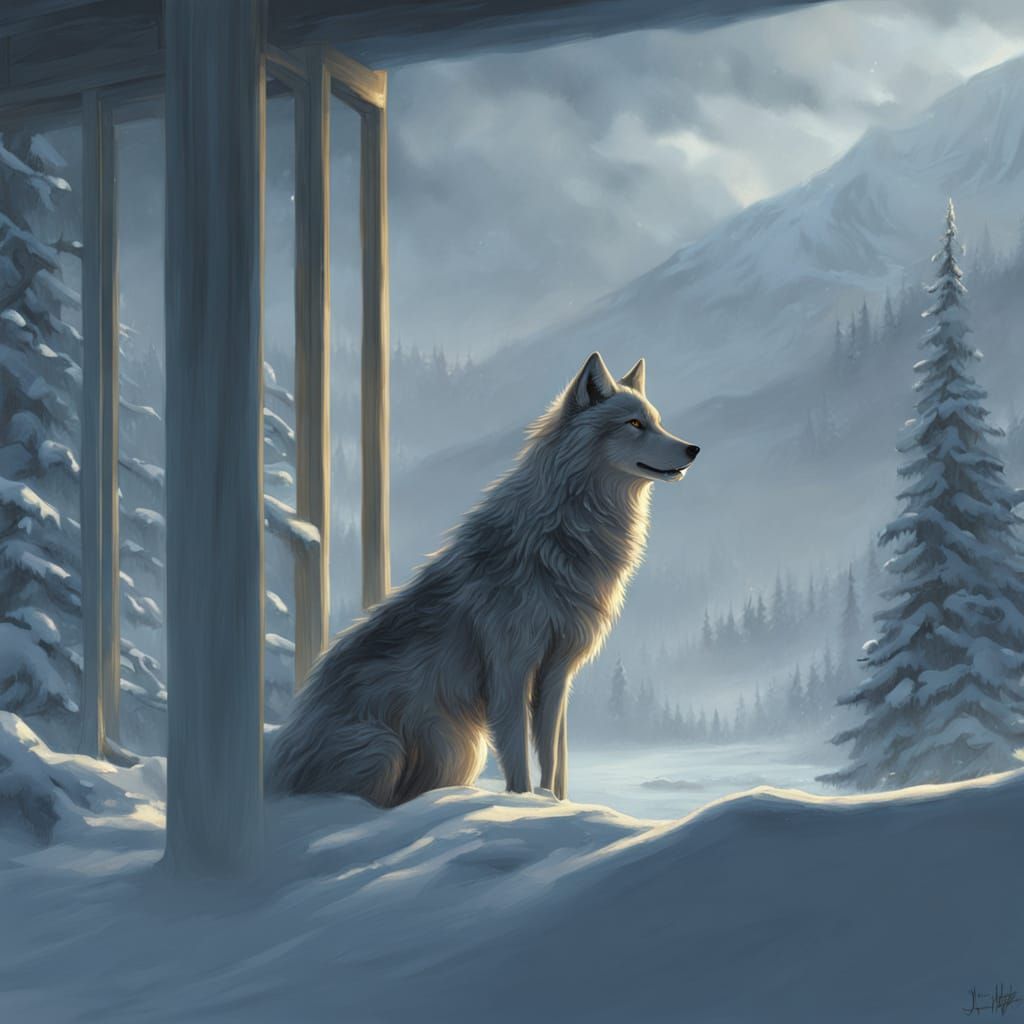 Lone Wolf in Snow at Golden Hour