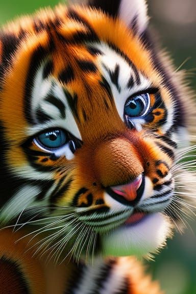 Adorable Tiger Cub in Rainbow Meadow: 3D Digital Art