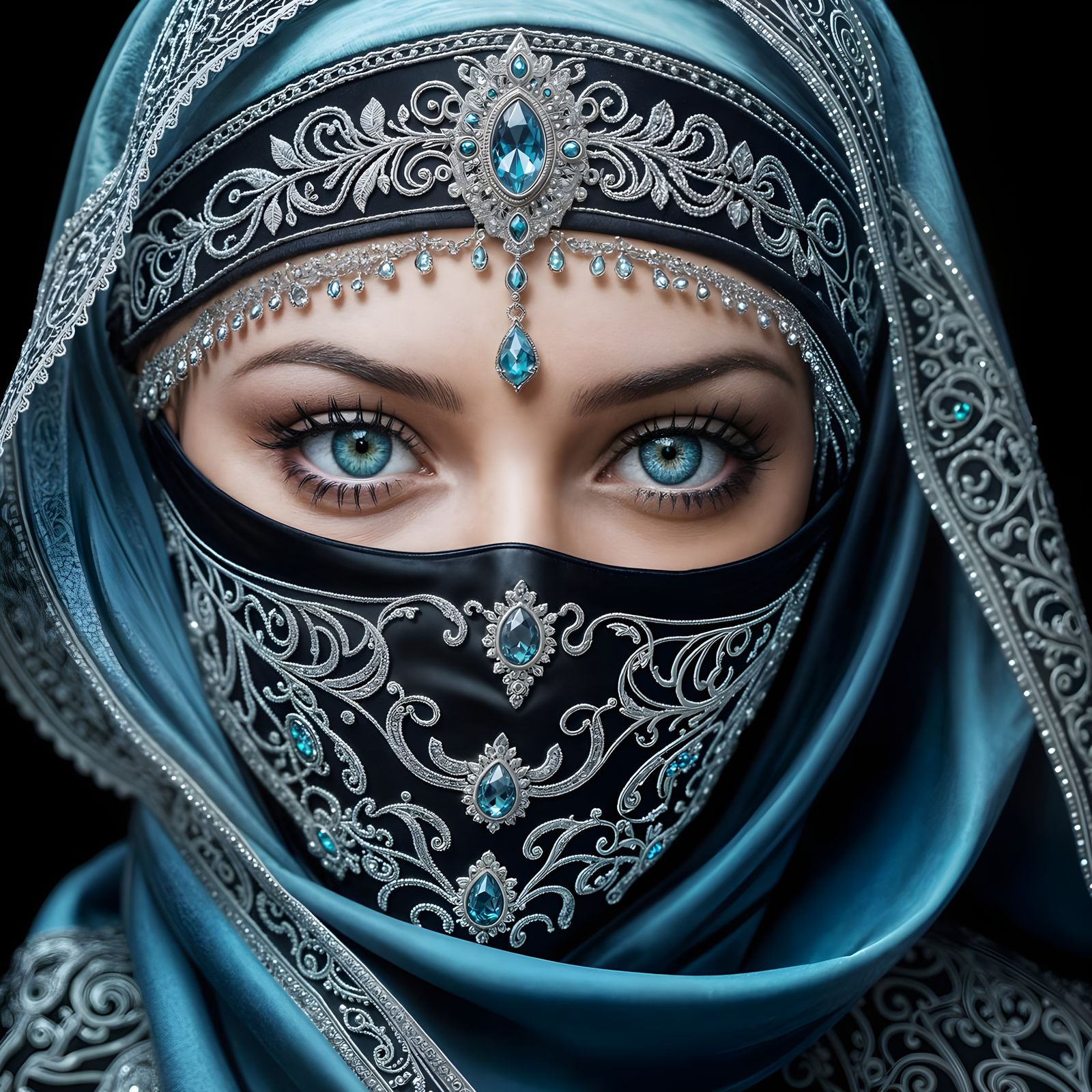 Ethereal Woman in Ornate Mask, Oil on Canvas