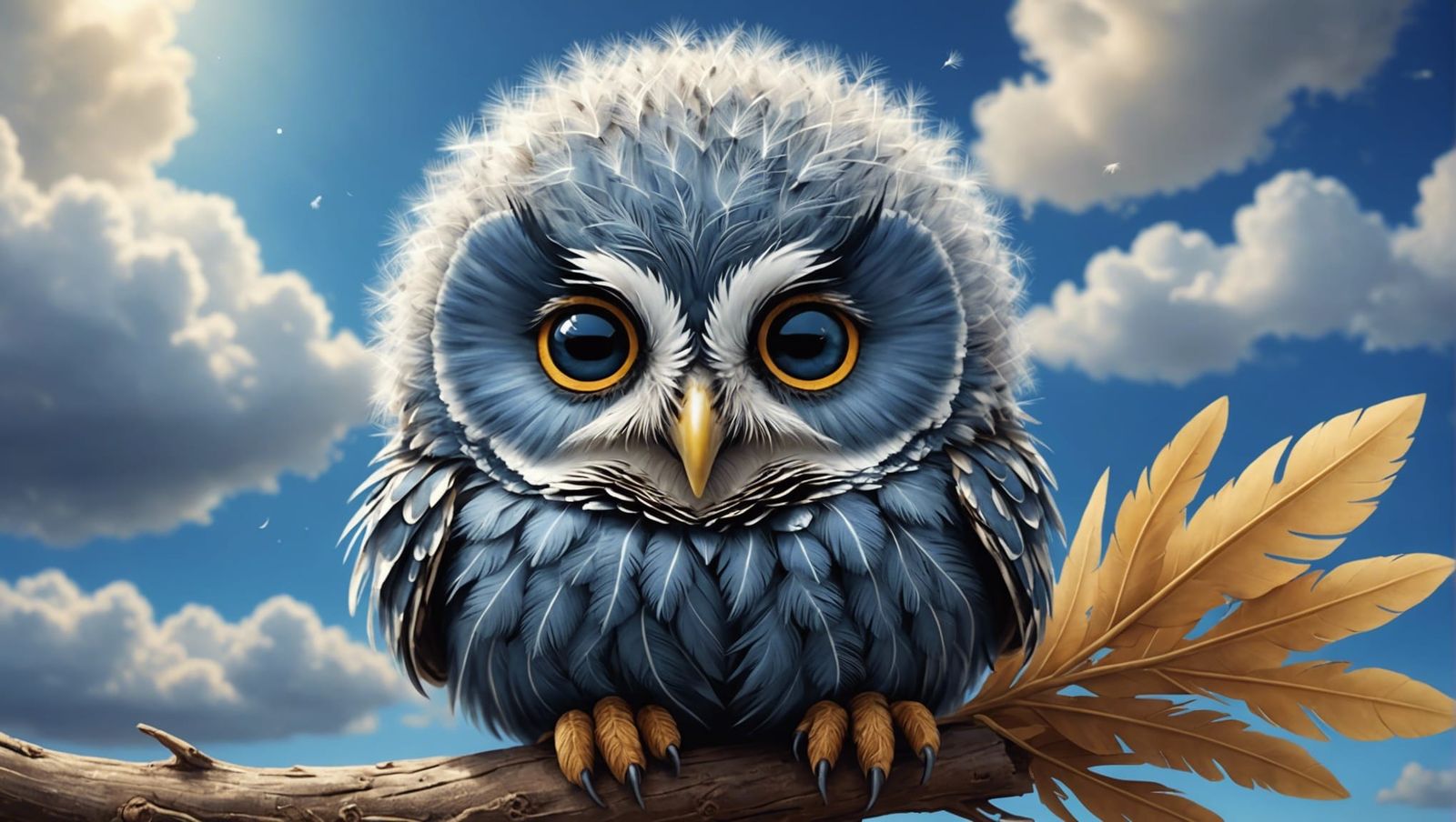 Cute Sleeping Dandelion Owl in Fantasy Digital Painting