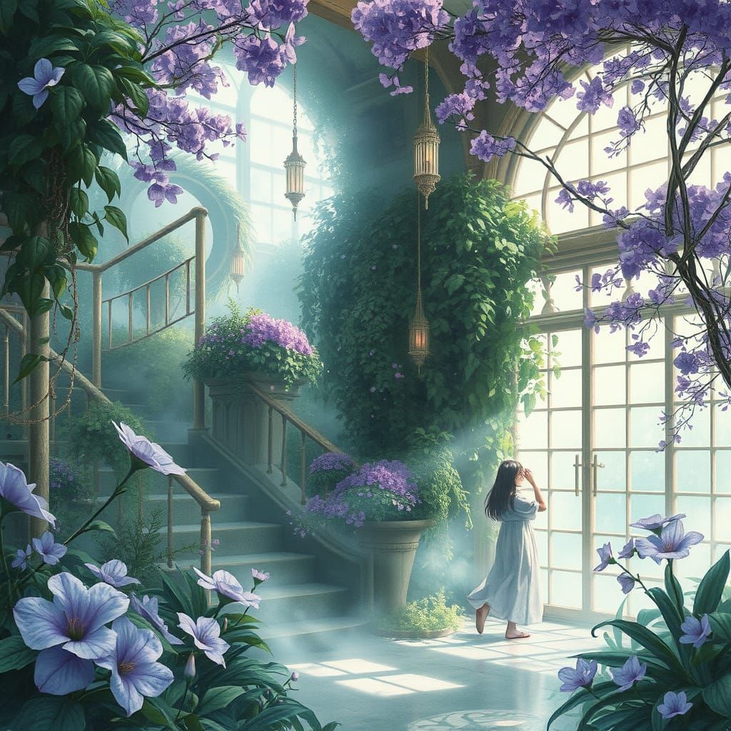 Mystical Interior in Manga Style with Purple and Green
