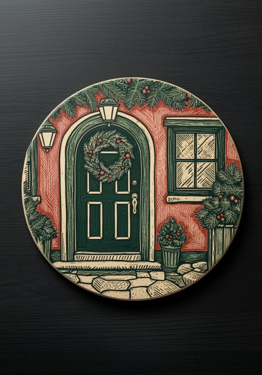 Cozy Holiday Wreath on Earthy Italian Ceramic