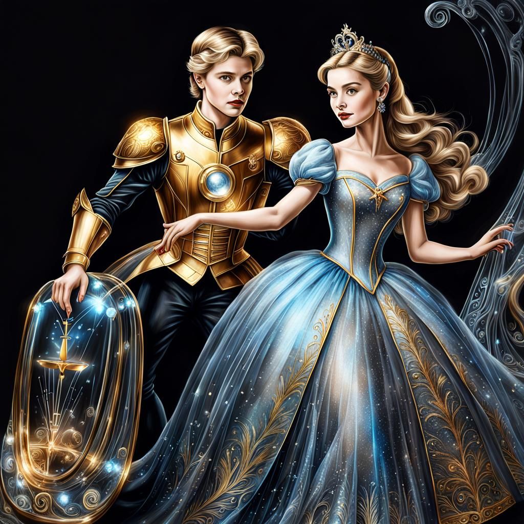 Cinderella in Glass Dress: Hyperdetailed Charcoal Drawing