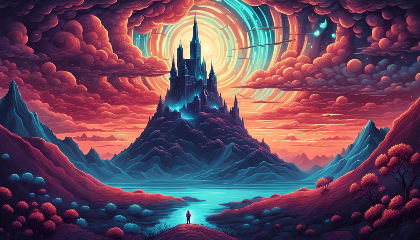 Plaid Pattern Cosmic Landscape Digital Art