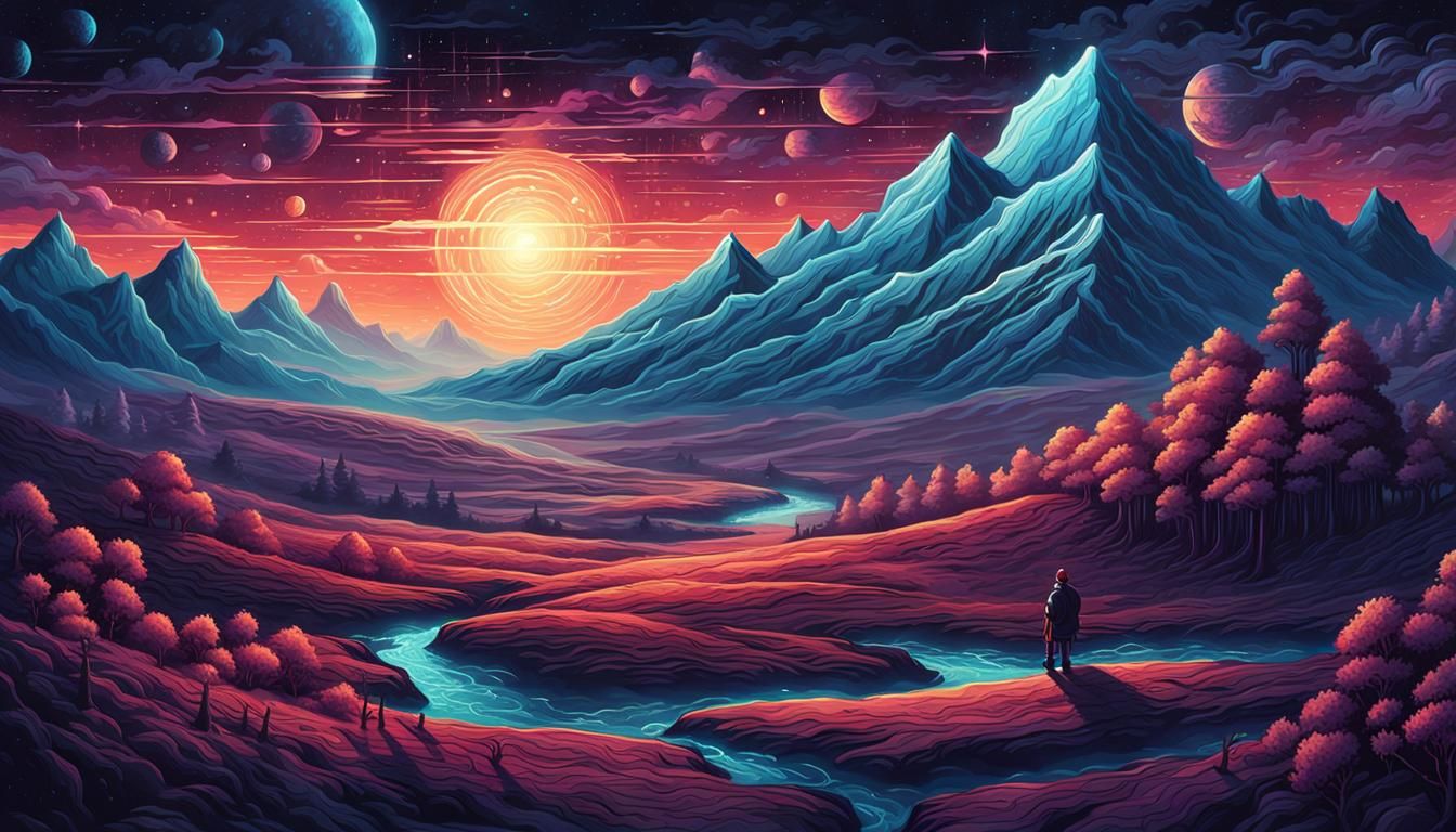Plaid Cosmic Landscape in Surreal Style