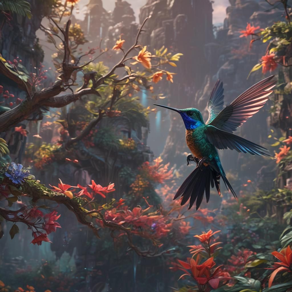 Fantastical Hummingbird in Detailed Matte Painting