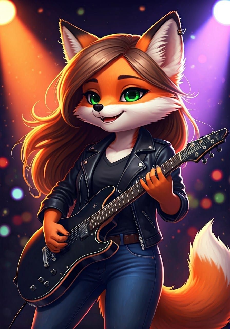 Anthro Fox Girl playing guitar