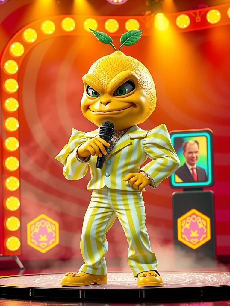 Anthropomorphic Lemon-Lime Hybrid on Game Show