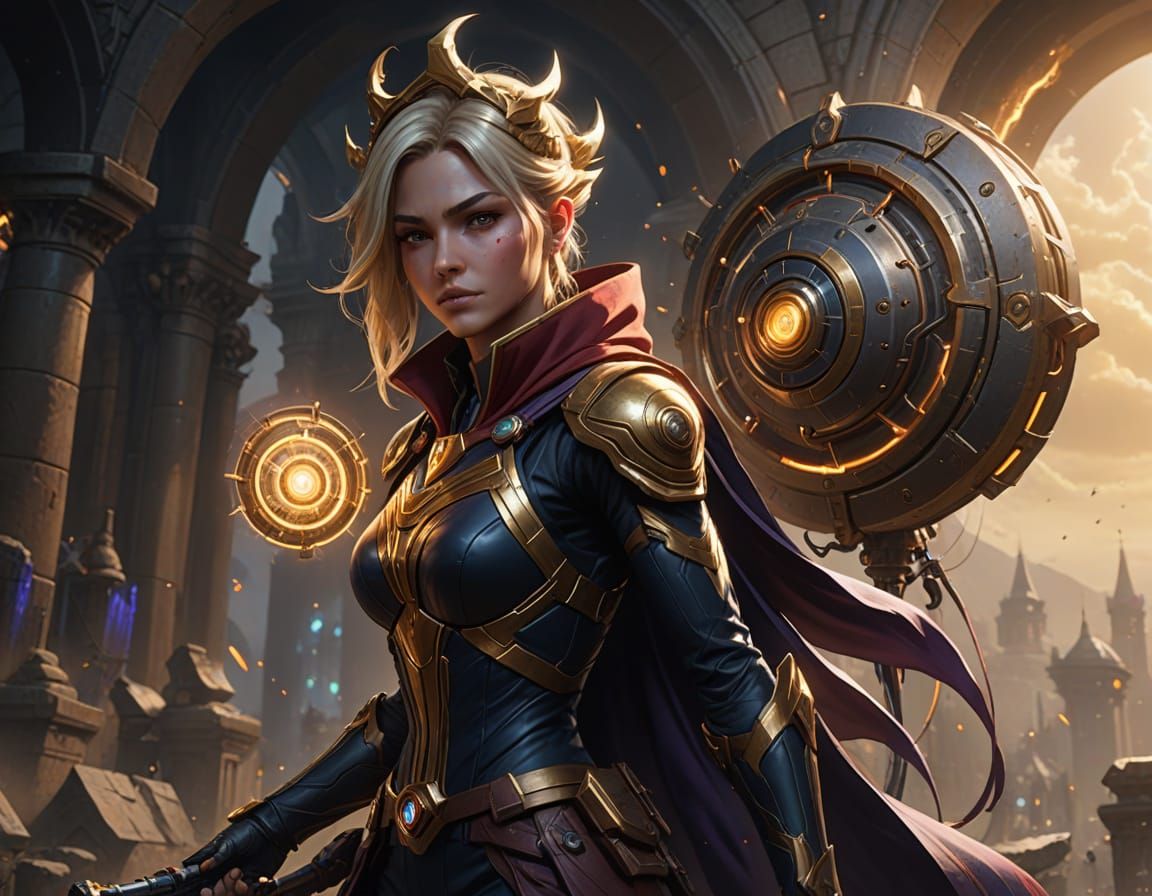 Female Sentry Action Pose in Arcane Art Style