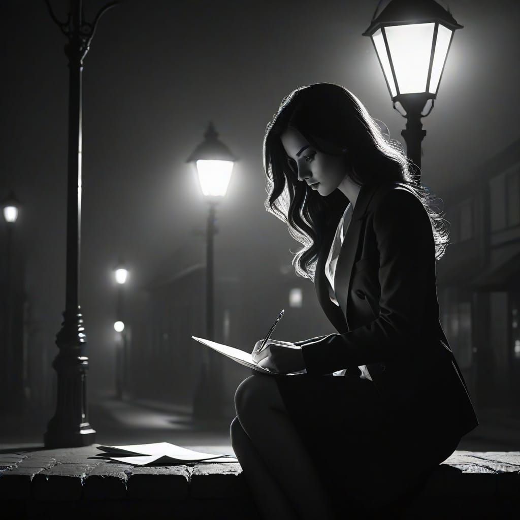 Noir Detective Investigates Crime Scene in Cartoon Style