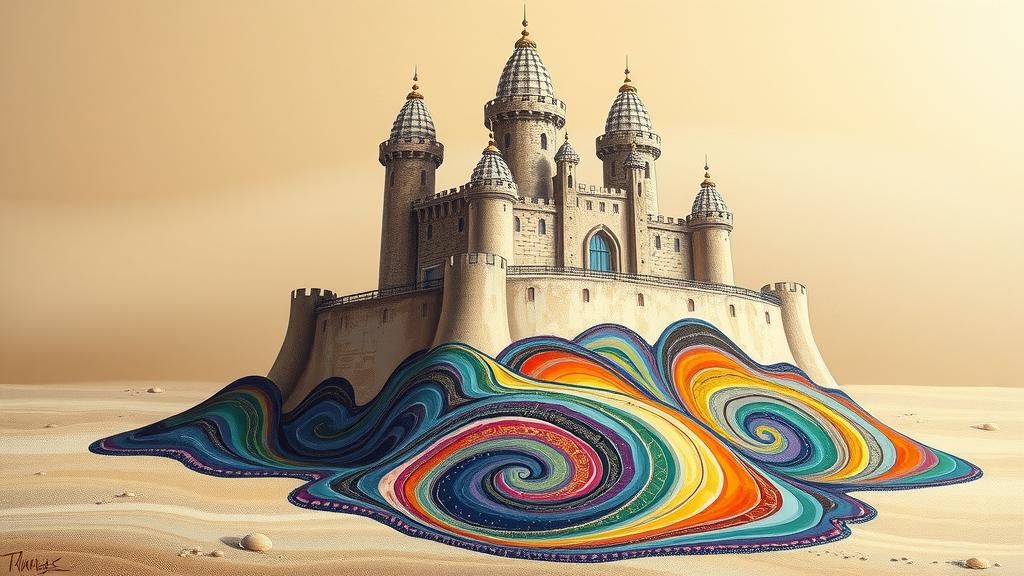 Dreamlike Sandcastle in Expressionist Oil Painting Style